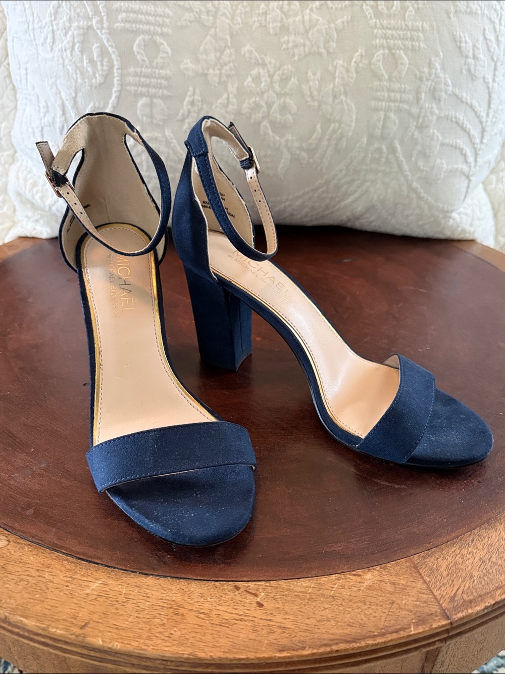 Navy Suede Ankle Strap Heels Sz.8